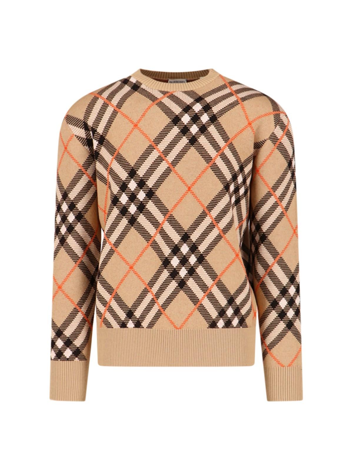 Shop Burberry Check Crew Neck Sweater In Beige