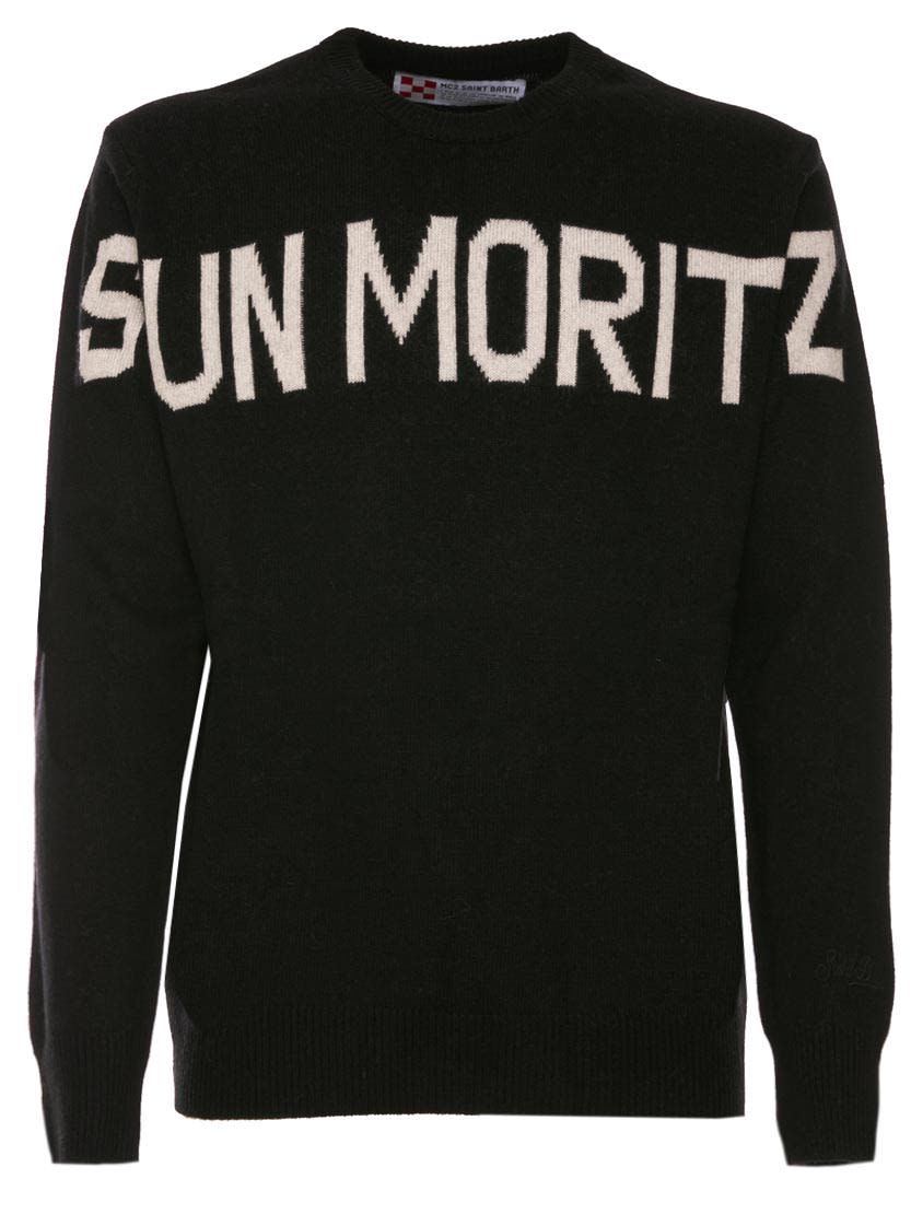 Mc2 Saint Barth Sun Moritz Blended Cashmere Mans Sweater In Black