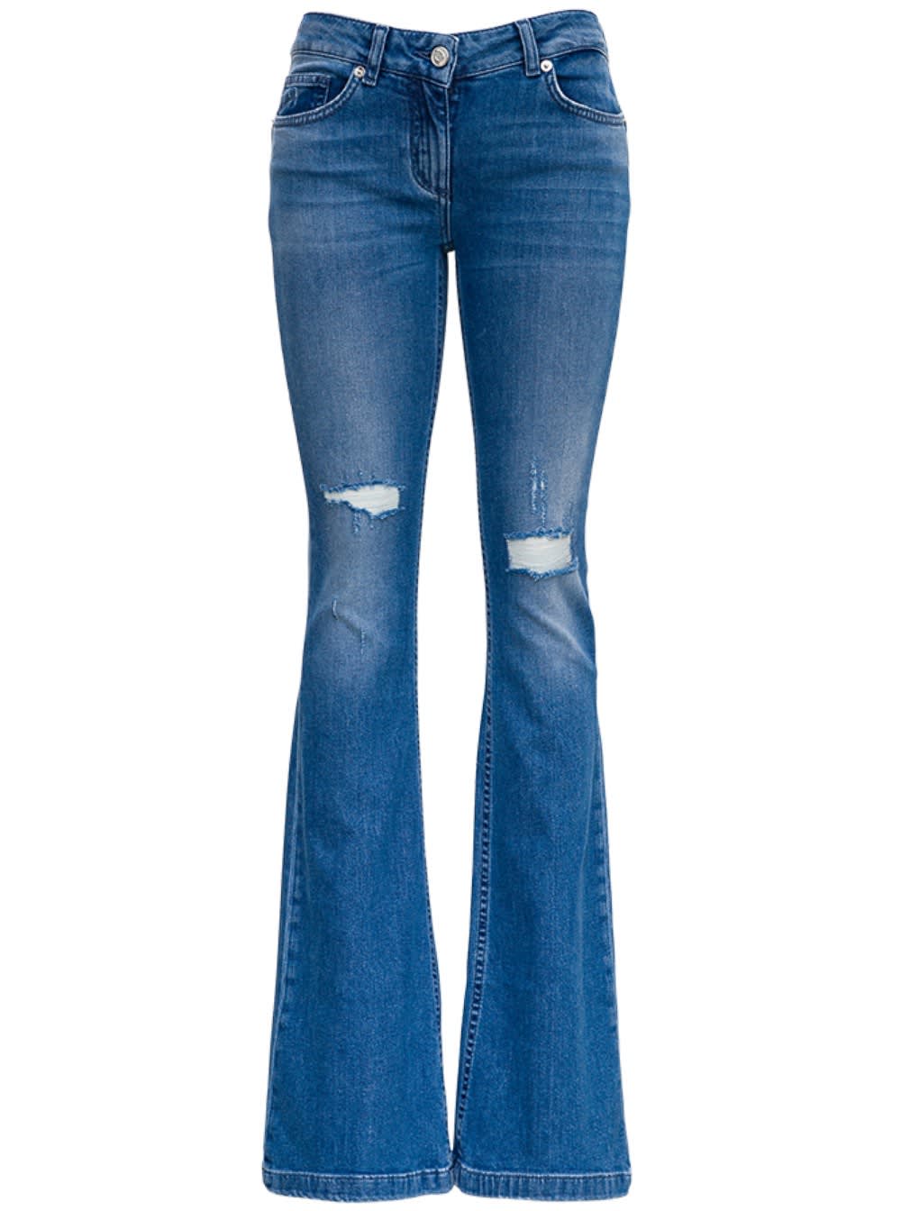 BLUMARINE FLARED JEANS WITH RIPS DETAIL,11793892