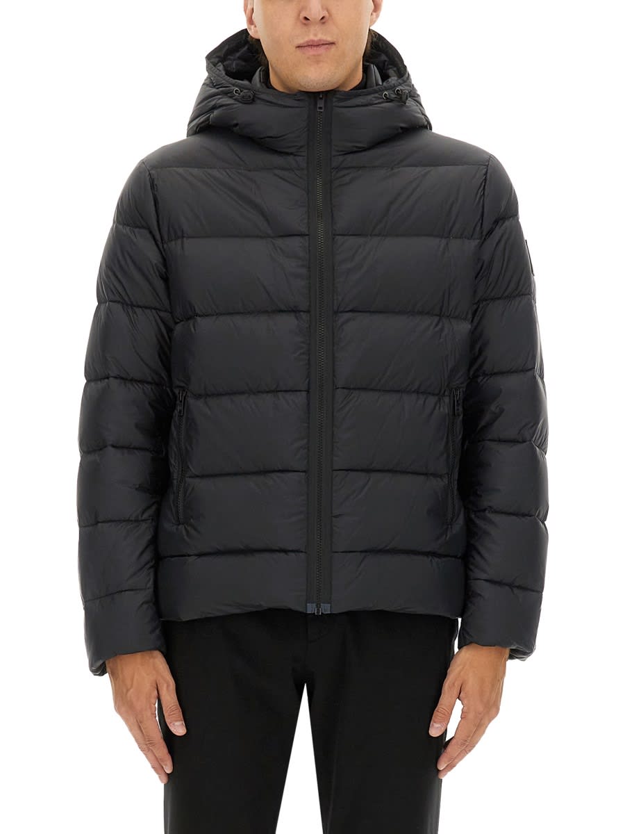 Fay Double Front Puffer Jacket With Hood And Matte Finish In Black