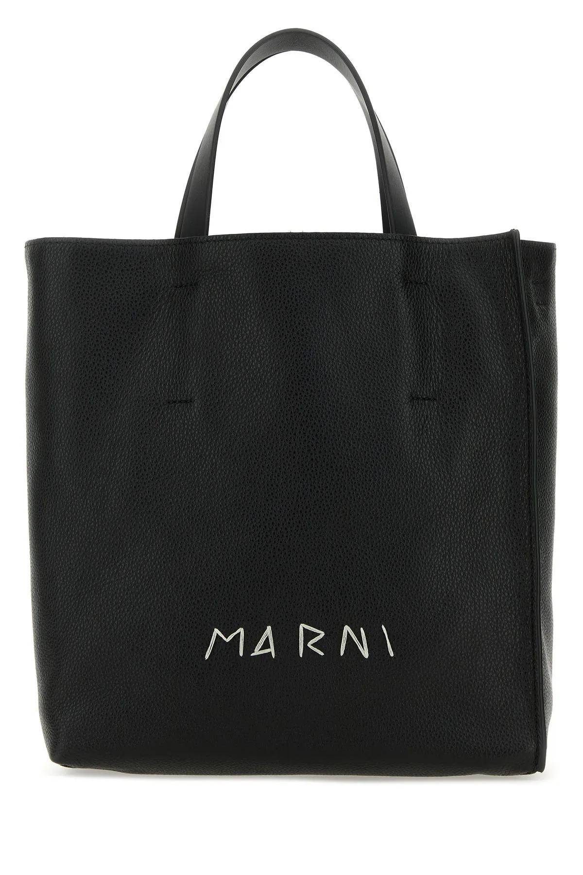 Shop Marni Black Leather Small Museo Handbag