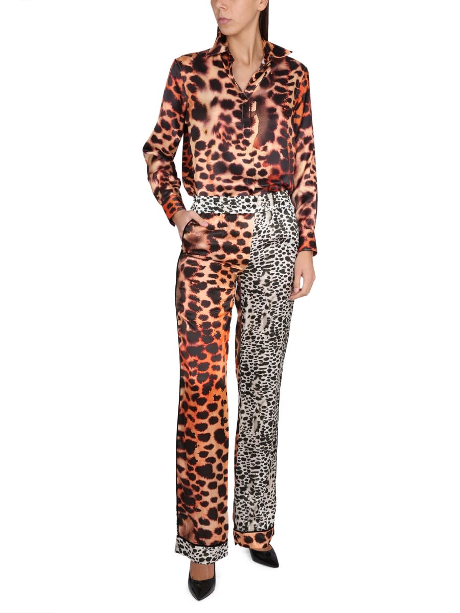 Roberto Cavalli Leopard Print Panelled Trousers In Pink