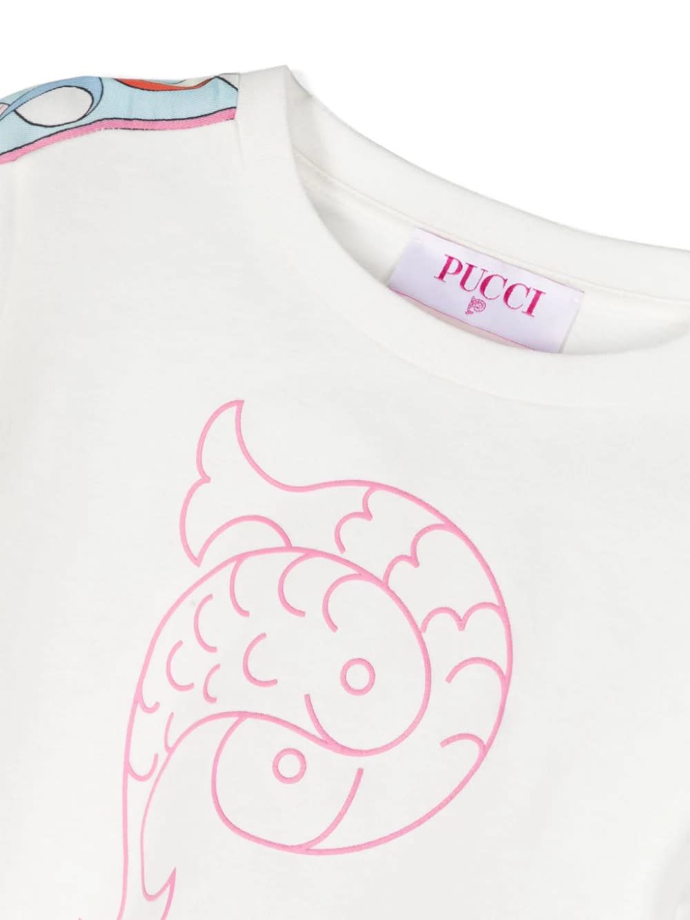 Shop Pucci White T-shirt With  P Print And Printed Ribbons