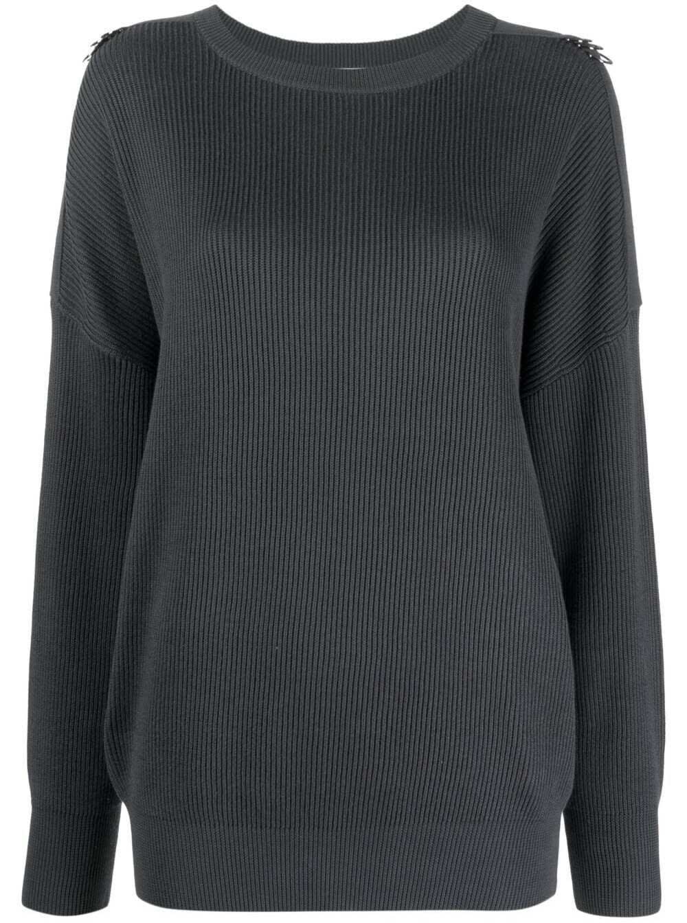 Brunello Cucinelli Grey Cotton Ribbed Sweater