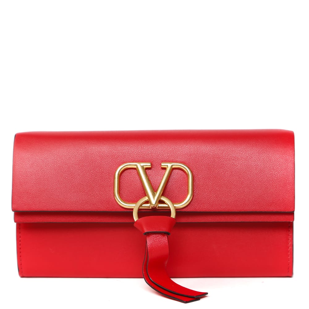 Valentino Garavani Vring Red Leather Chained Wallet