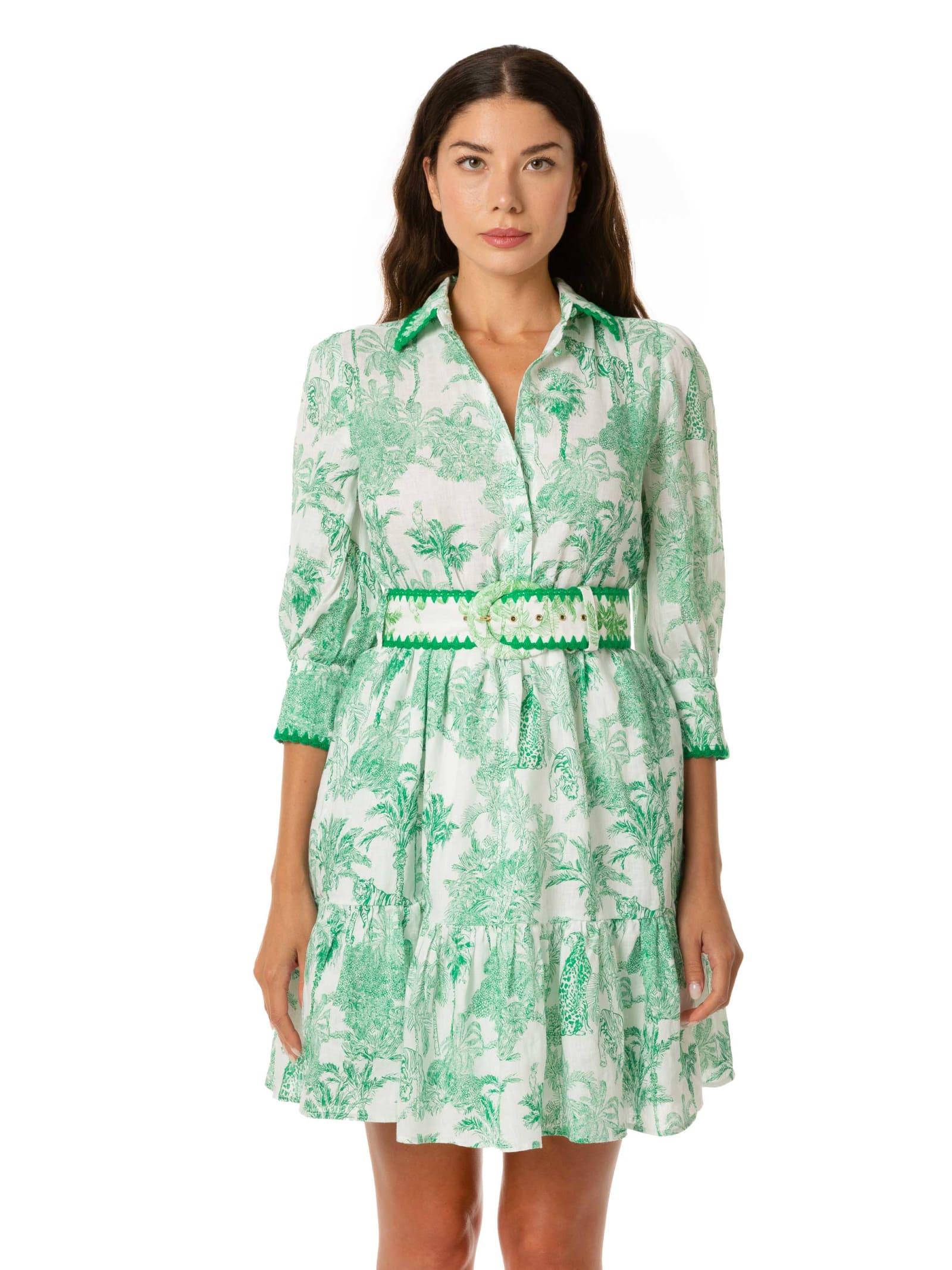 Mc2 Saint Barth Jungle Print Linen Short Dress In Green