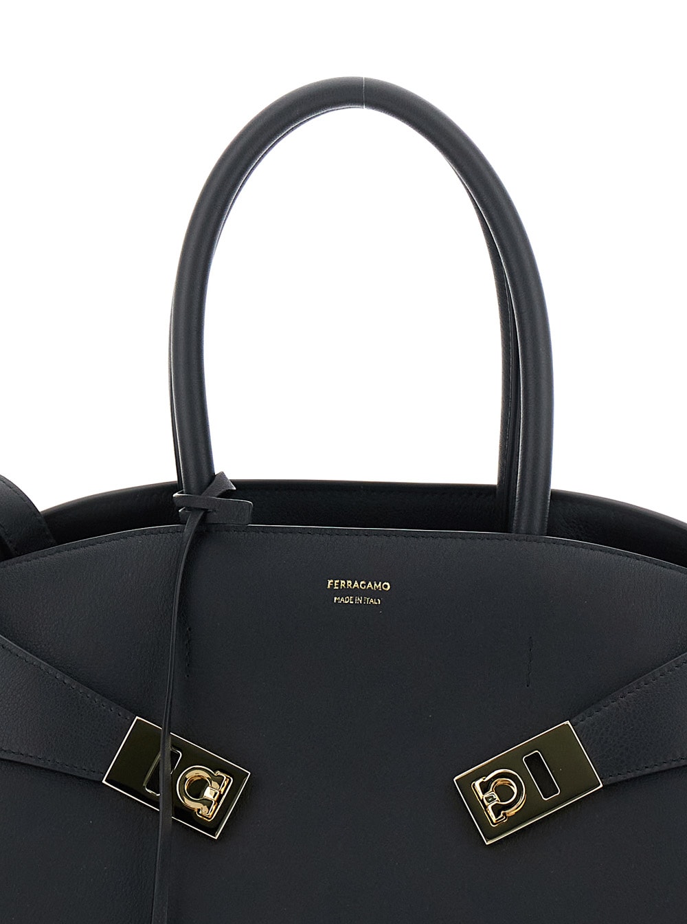 Ferragamo Hug S Black Handbag With Logo And Gancini Buckle In Leather Woman