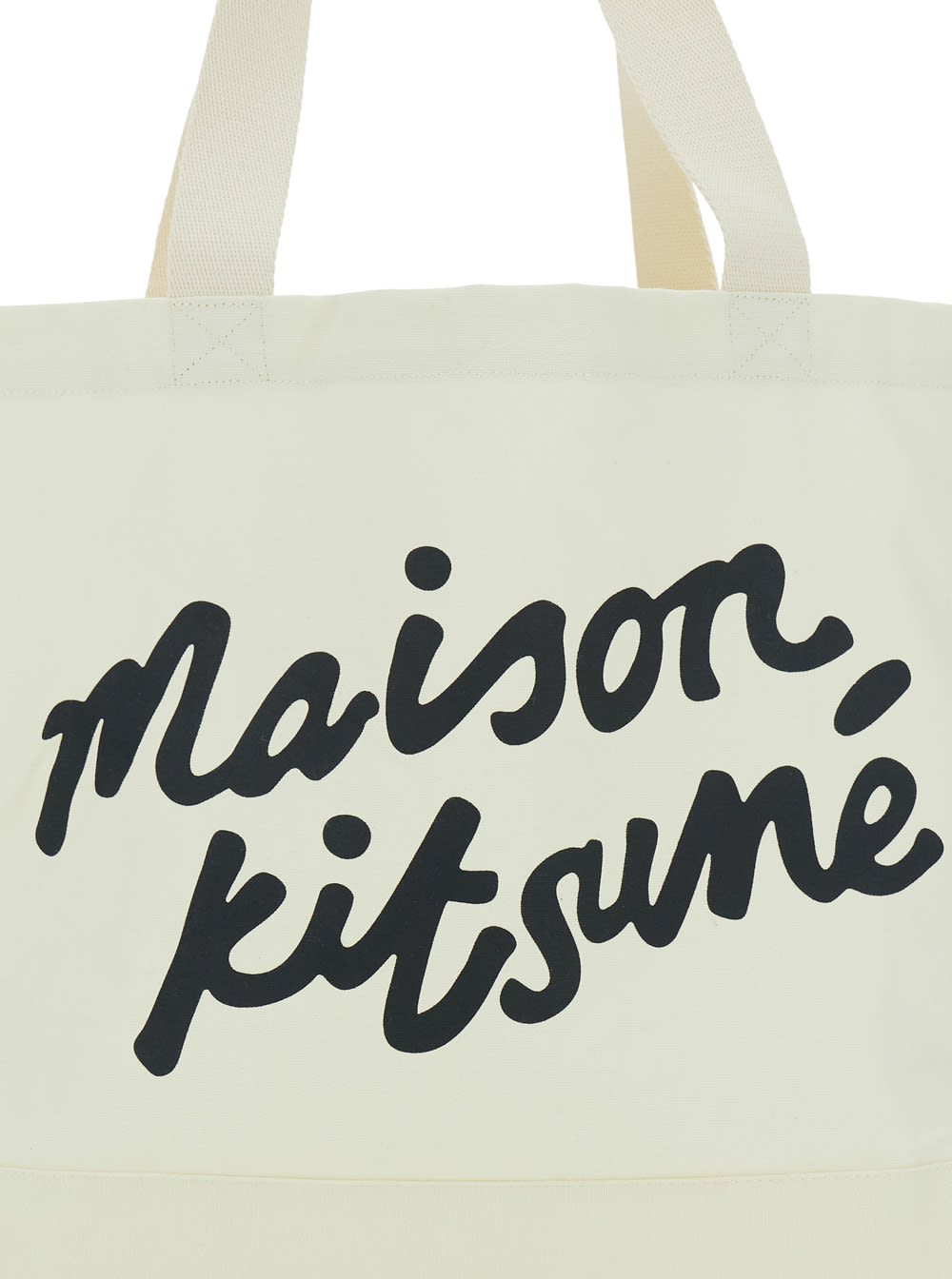 Shop Maison Kitsuné White Shopper With Maxi Logo Lettering On The Front In Cotton Man In Beige