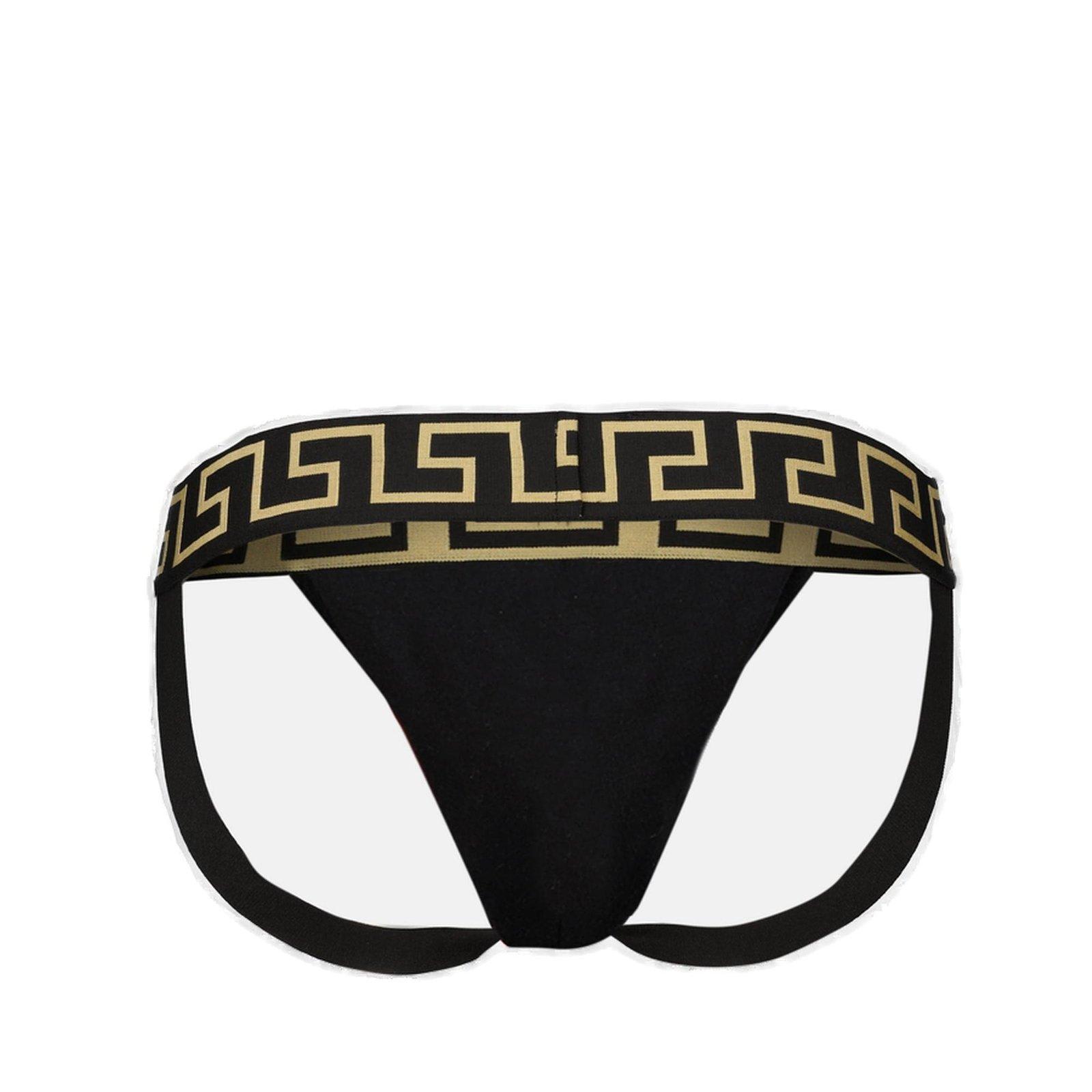 Versace Stretch-jersey-logo-riemen In Blackgoldgreekkey