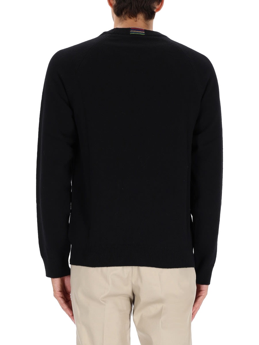 Ps By Paul Smith Classic Crew Neck Black Merino Wool Sweater In Black