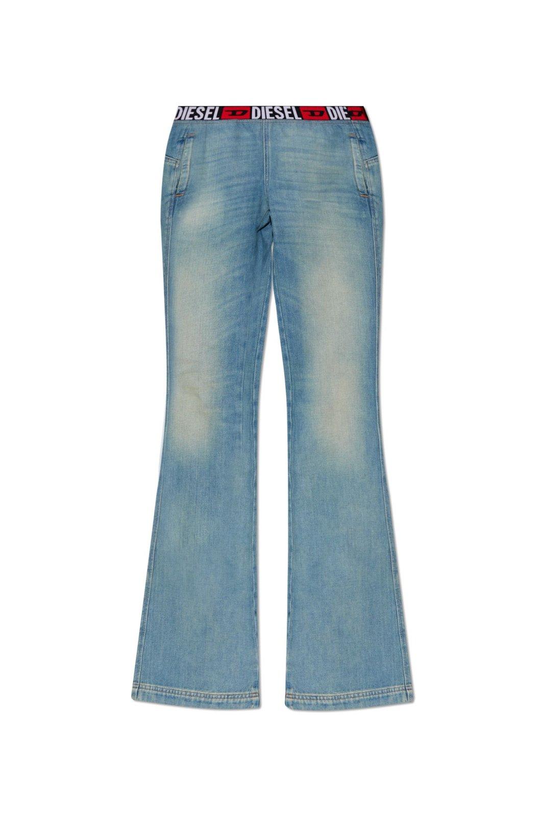 Shop Diesel Logo-waistband Bootcut Jeans In Blue