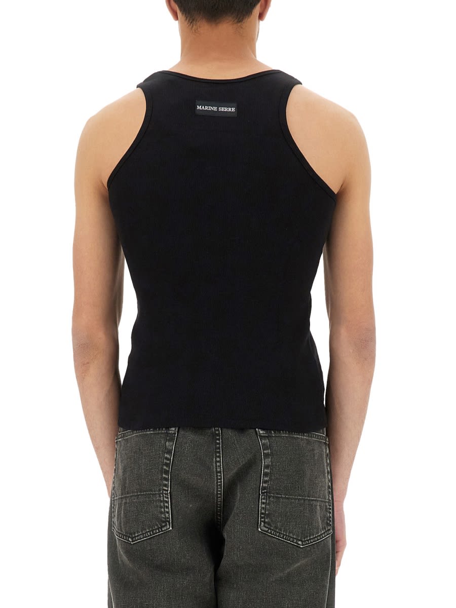 Marine Serre Black Moon Logo Ribbed Jersey Tank Top In Bk99