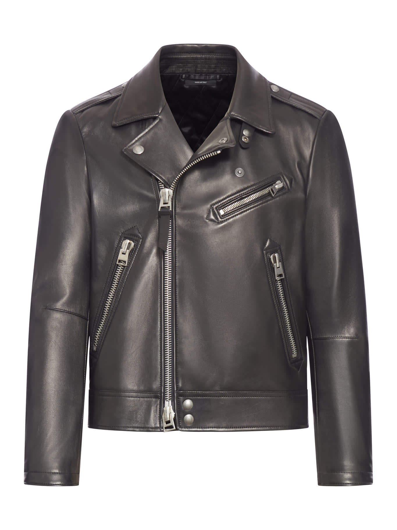 Shop Tom Ford Nappa Grain Leather Asymmetric Biker In Black