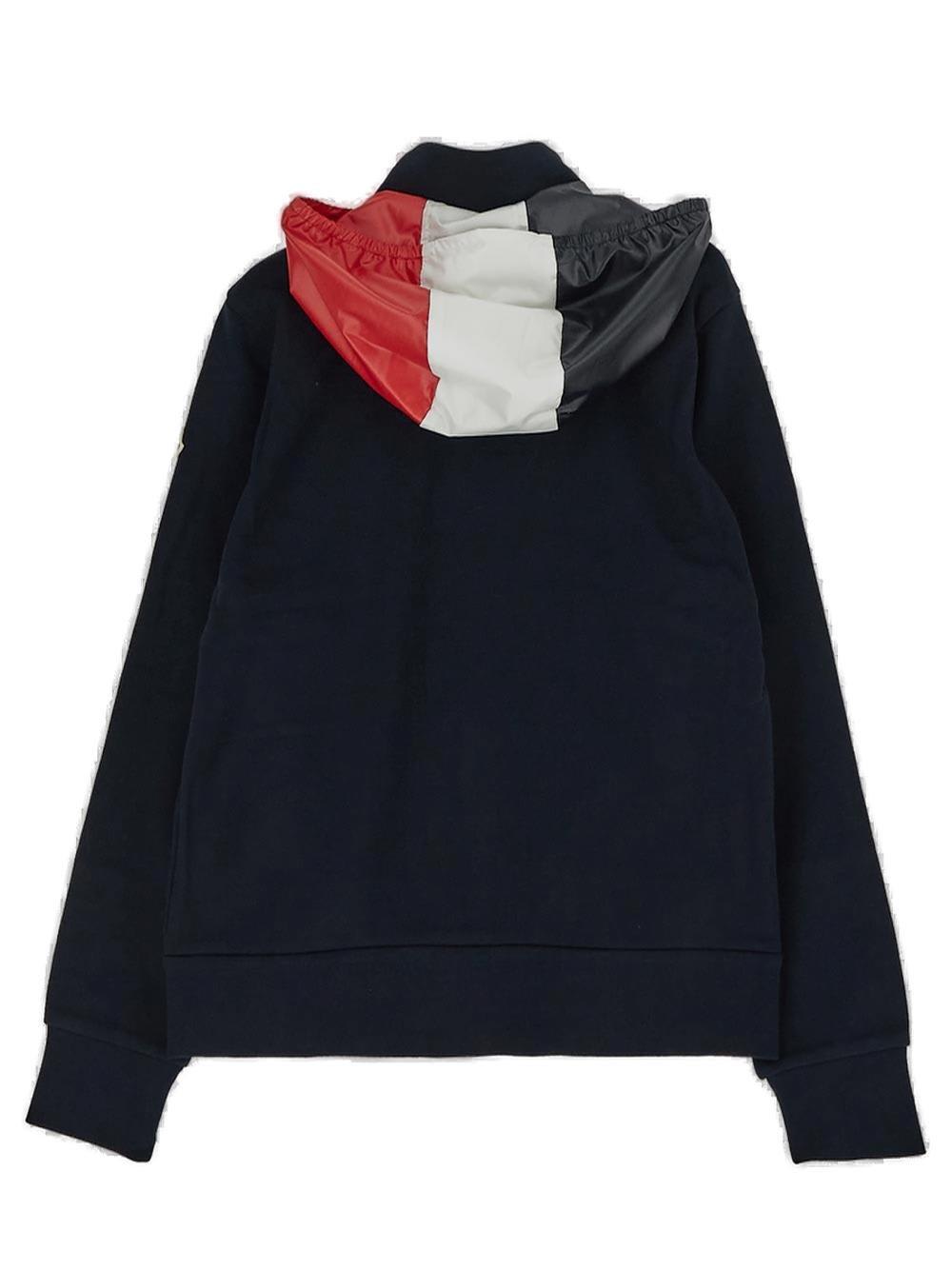 Shop Moncler Logo Patch Zip-up Hoodie In Blue