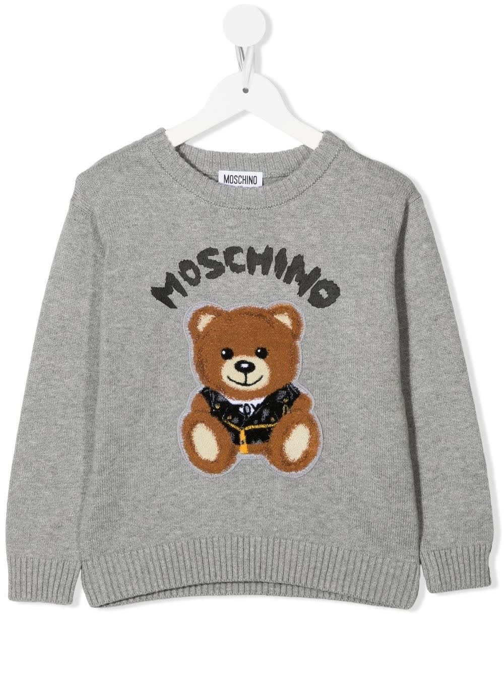 Grey Sweater With Moschino Teddy Bear Embroidery