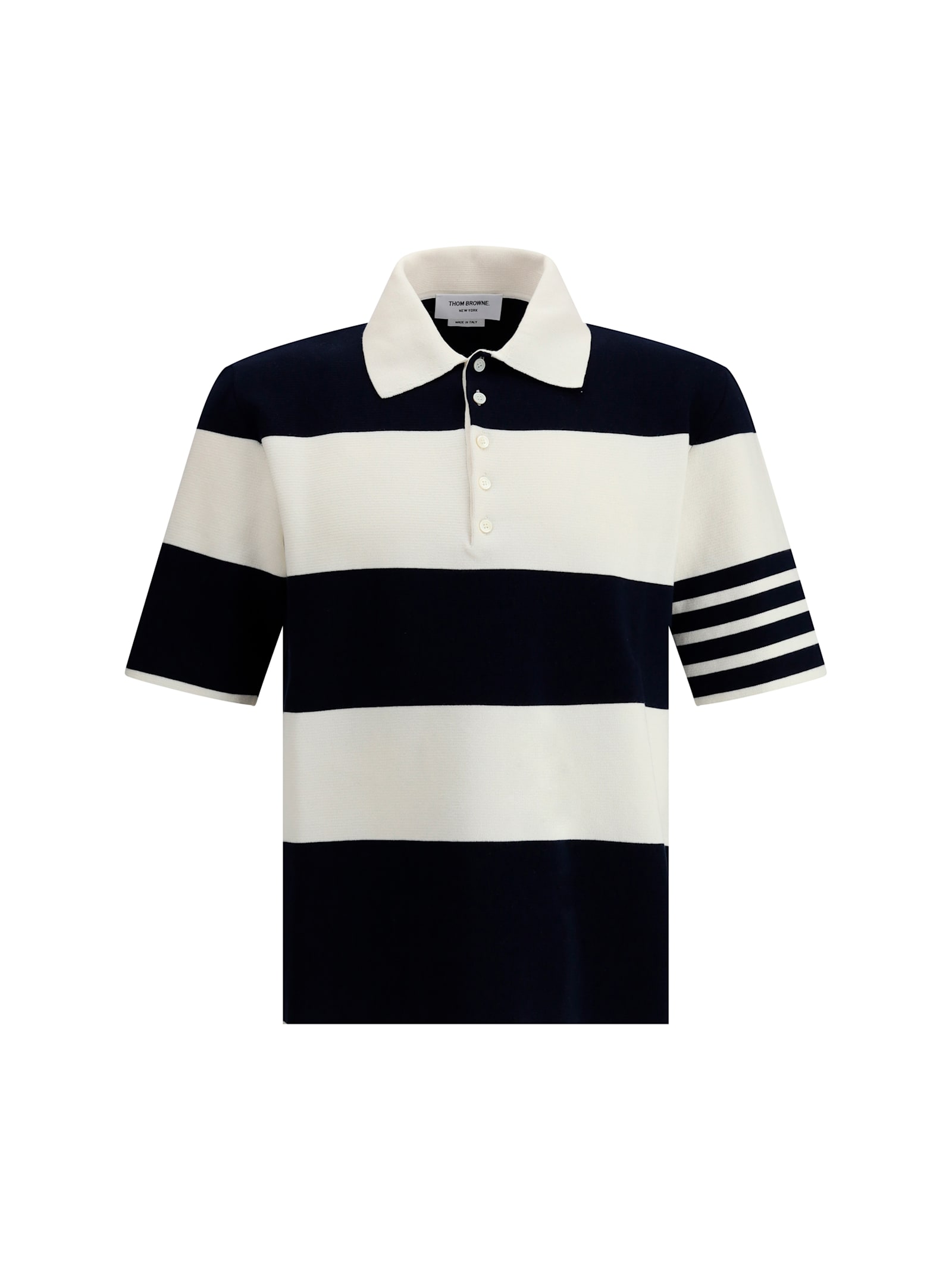 Thom Browne Polo Shirt With Button Placket And Striped Pattern In Navy/white