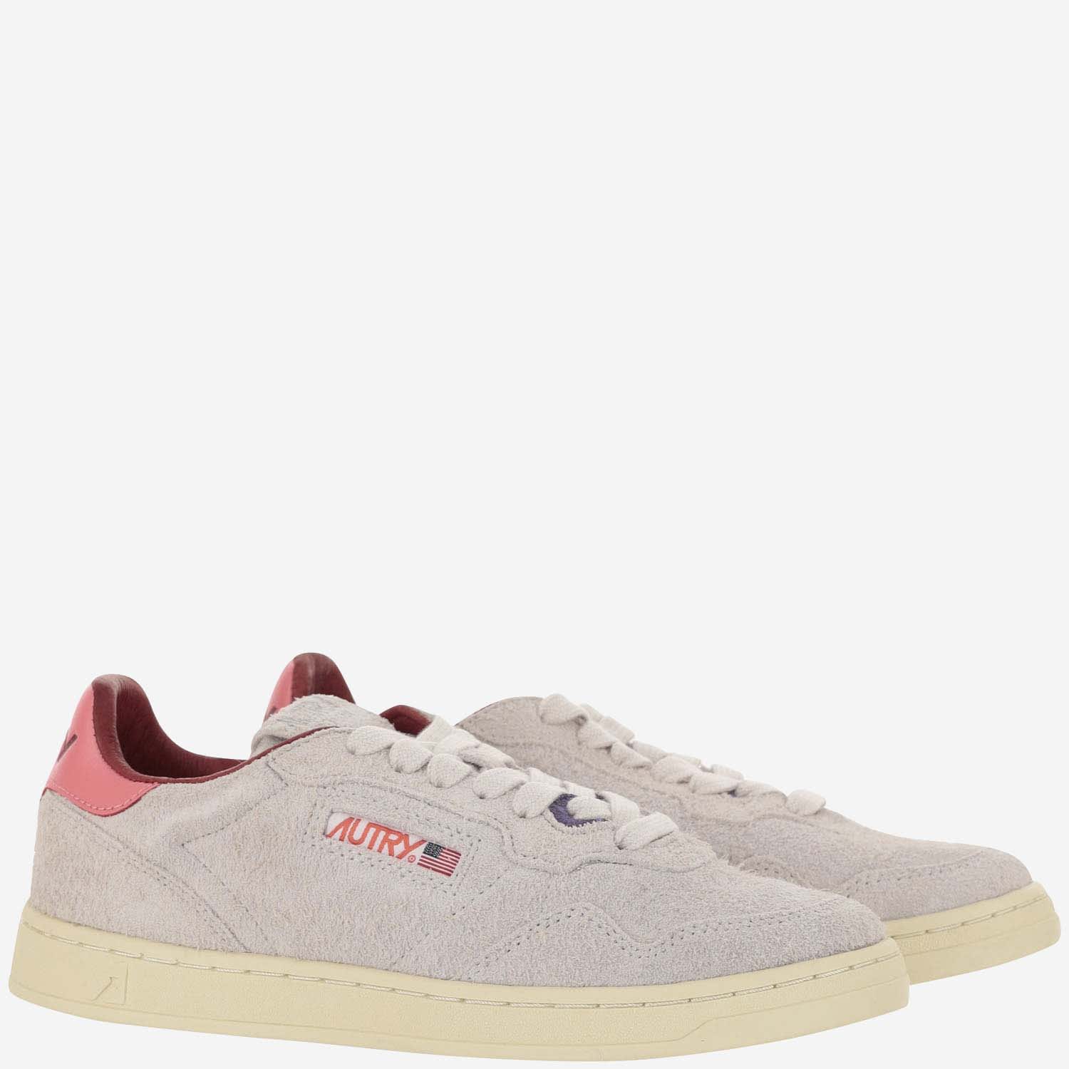 Shop Autry Medalist Low Sneakers In Suede Hair Sand Effect In White