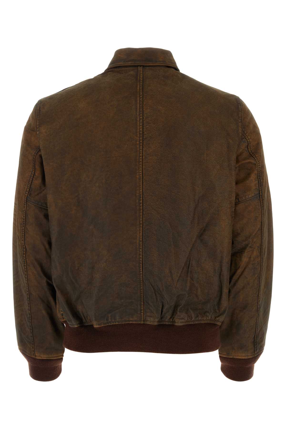 Shop Polo Ralph Lauren Mud Leather Bomber Jacket In Browne