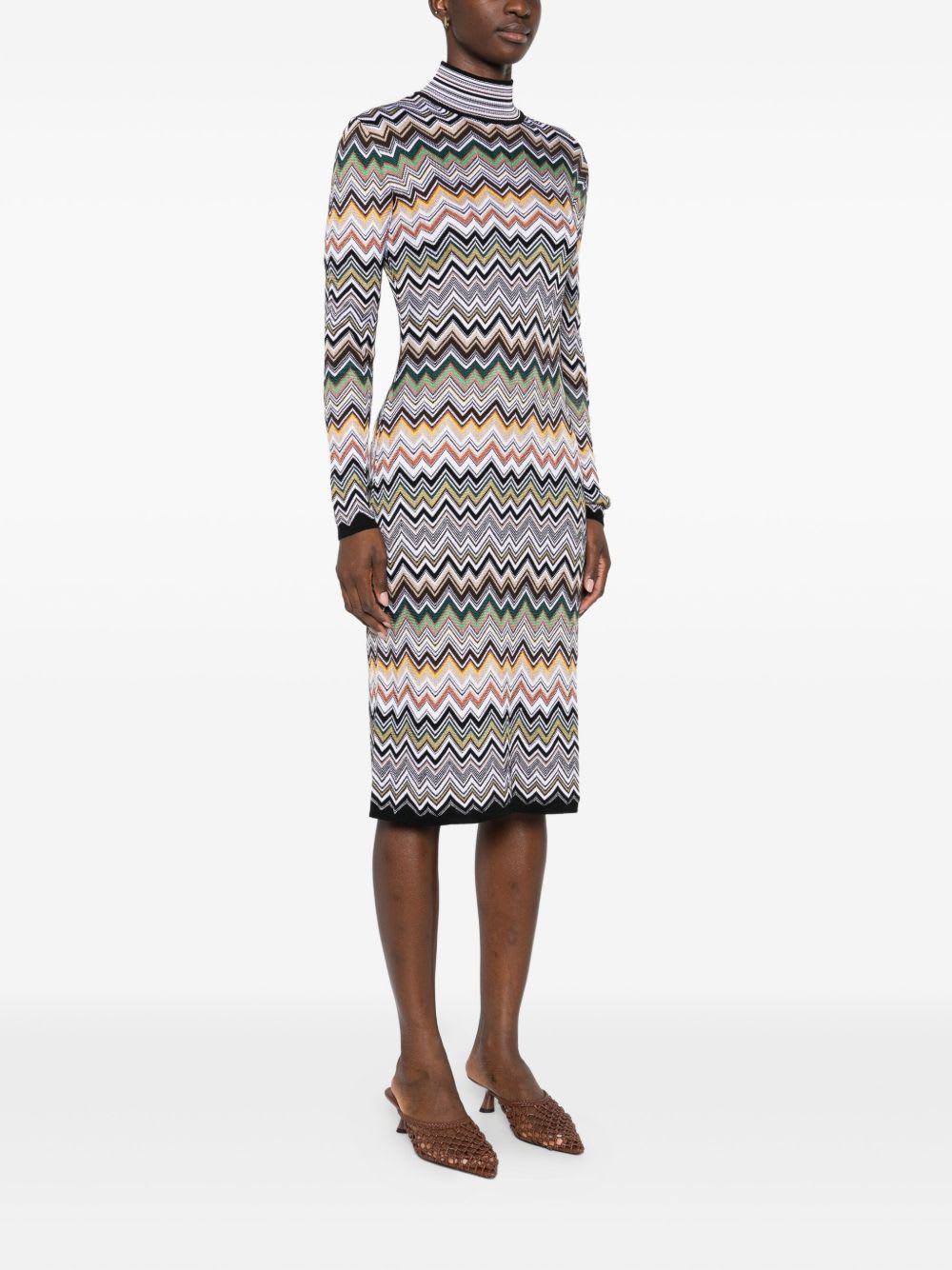 Missoni Midi Dress With Chevron Design And Long Sleeves In Gray