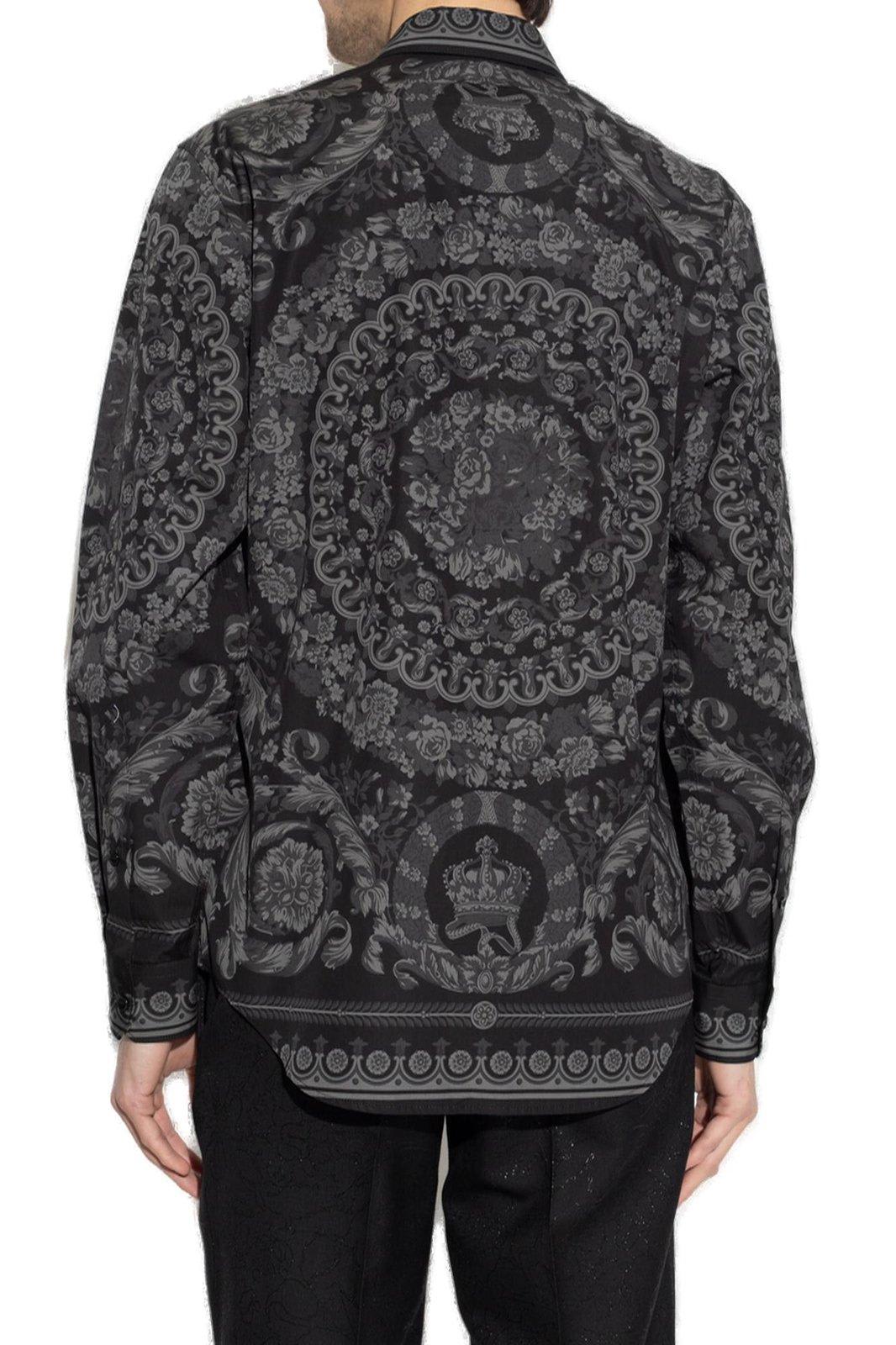 Shop Versace Barocco-printed Button-up Shirt In Nero