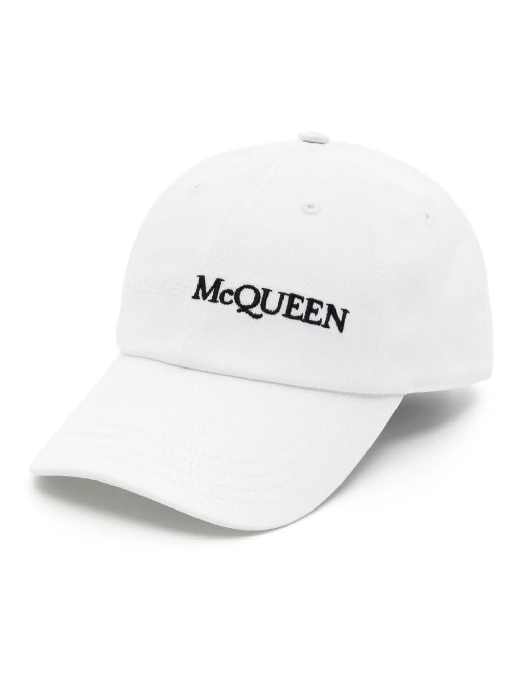Shop Alexander Mcqueen White Baseball Hat With Mcqueen Signature