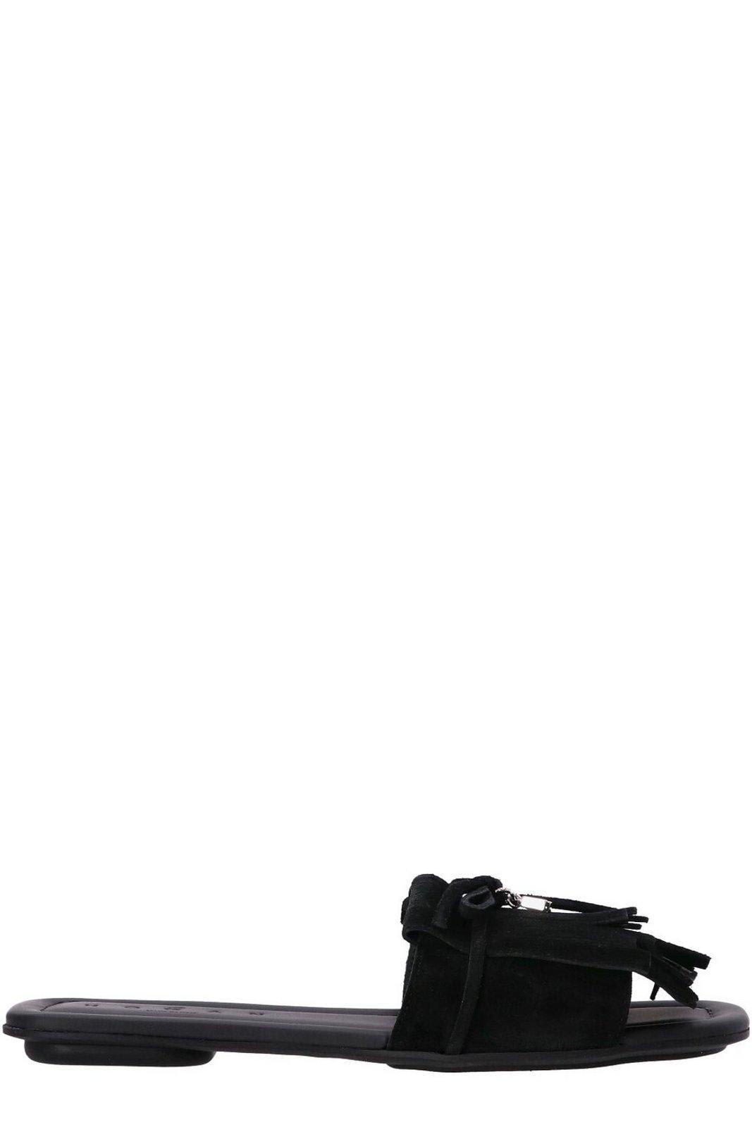 Hogan Flat Suede Sandals Fringe Detail