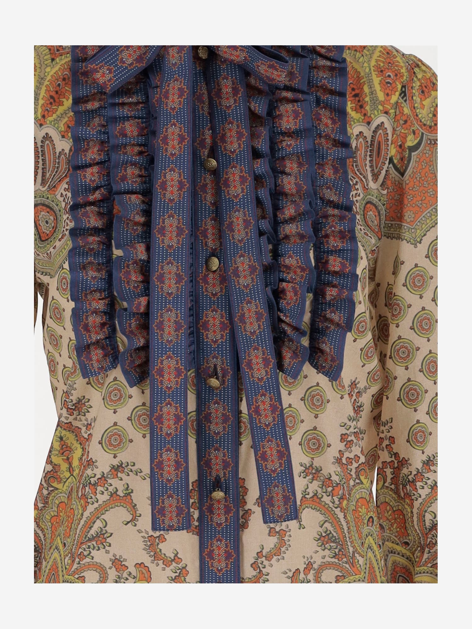 Valentino Cotton Muslin Shirt With Patchwork Pattern In Betullamulticolor