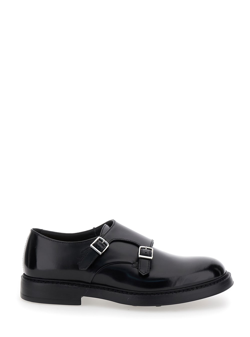 Shop Doucal's Black Monks Shoes With Double Buckle In Smooth Leather Man In Nero