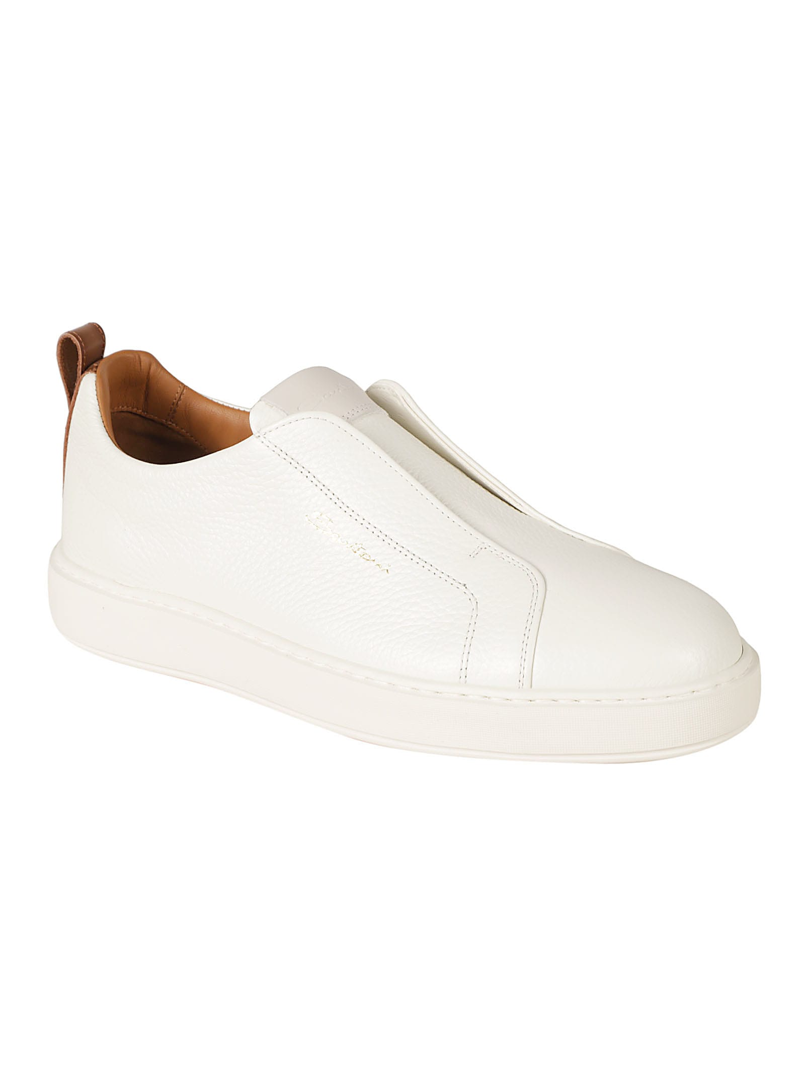 Shop Santoni Lace-less Logo Sided Sneakers In White