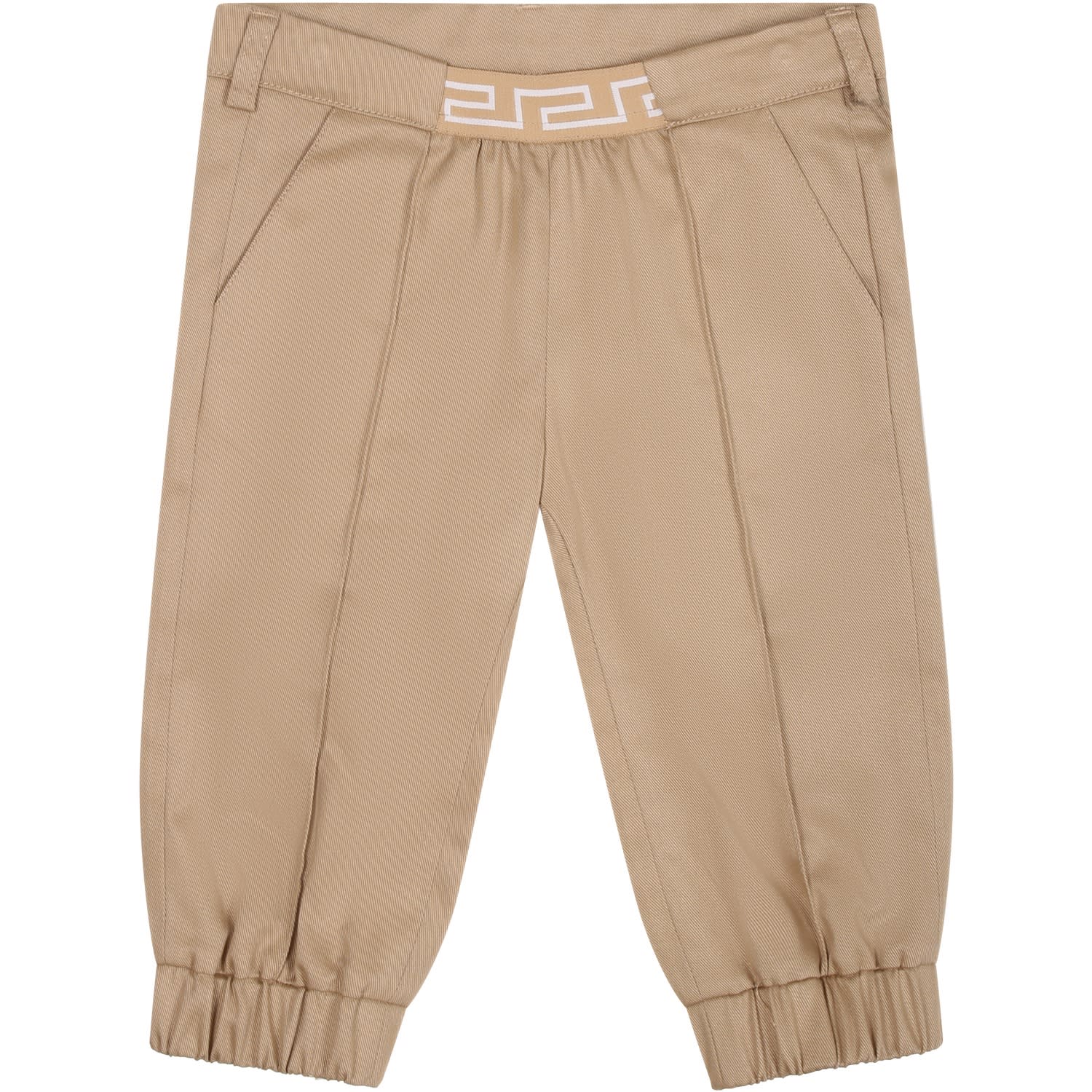 Shop Versace Beige Trousers For Baby Boy With Logo