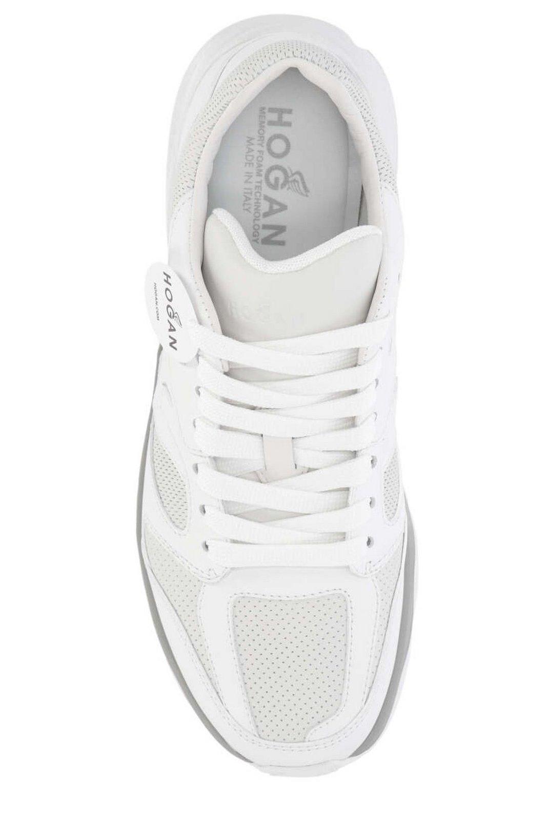 Shop Hogan Round Toe Lace-up Sneakers In White