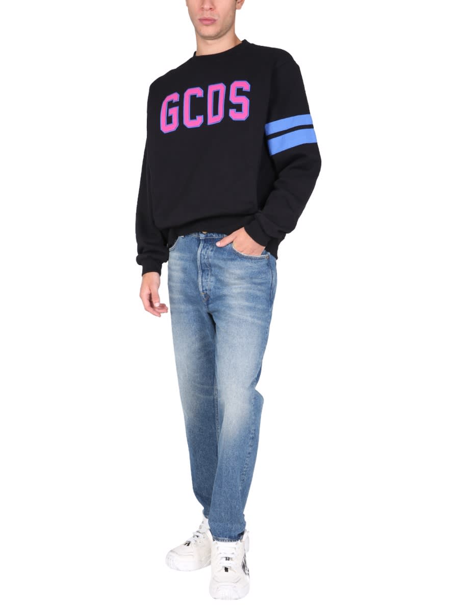 Shop Gcds Logo Embroidered Cotton Sweatshirt In Black