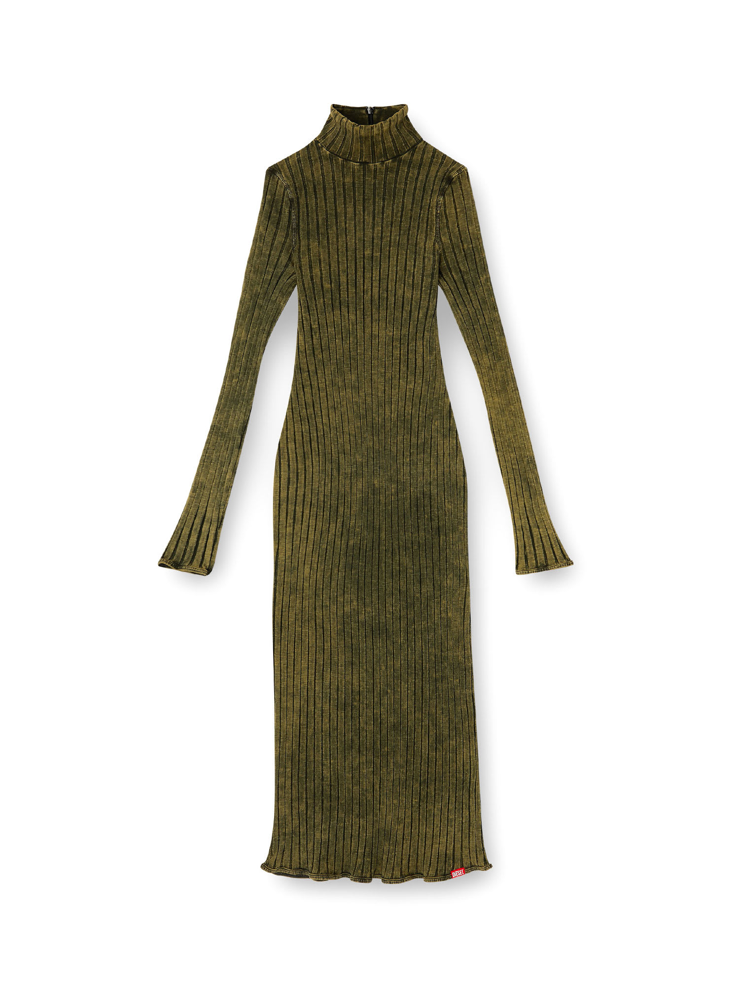 Diesel Stretch Cotton Midi Dress With High Neck In Green