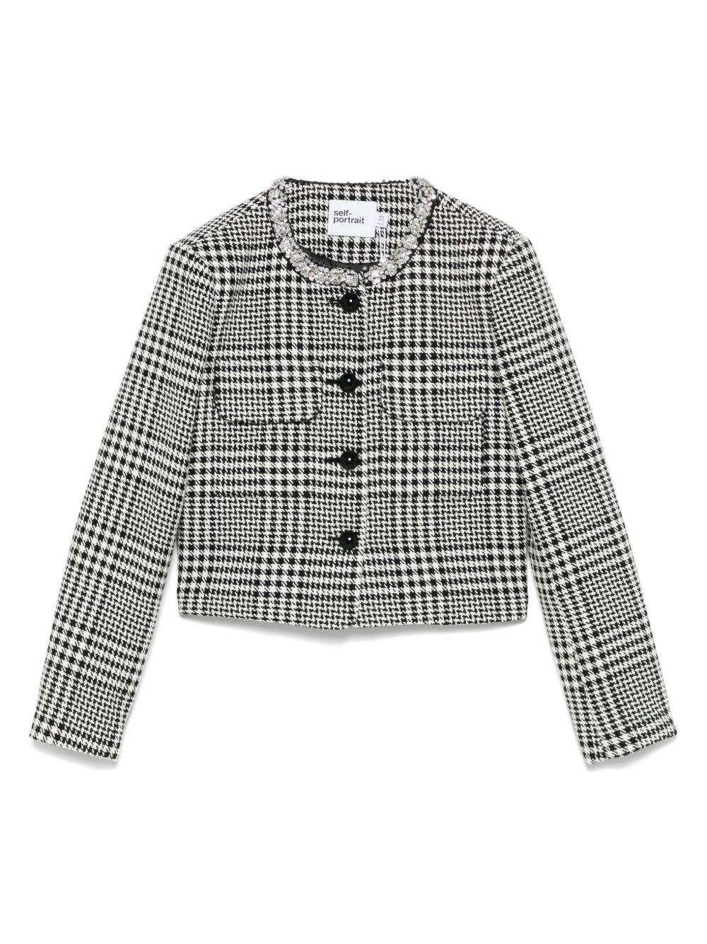 Self-portrait Wool Blend Checked Jacket In Black