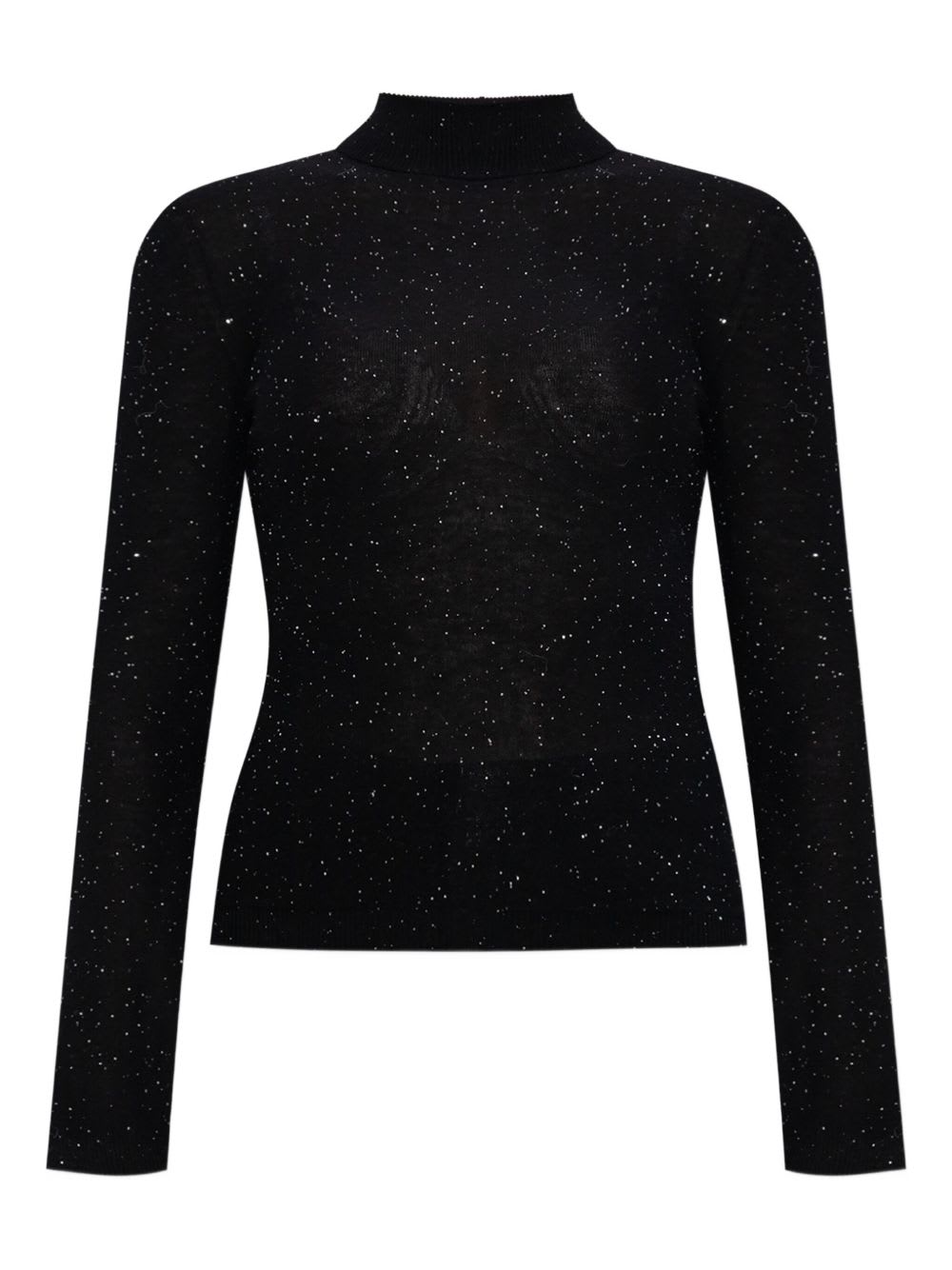 Fabiana Filippi Sparkling Finish Turtleneck Wool Sweater In Black