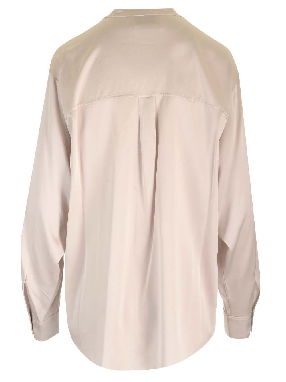 FORTE FORTE STRETCH HEAVY SATIN SILK COLLAR SHIRT PERLA 