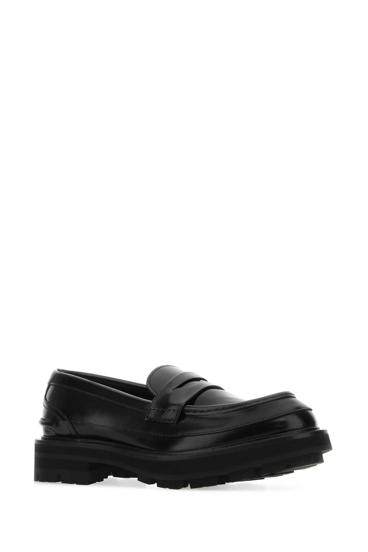 Shop Alexander Mcqueen Black Leather Loafers In 1000