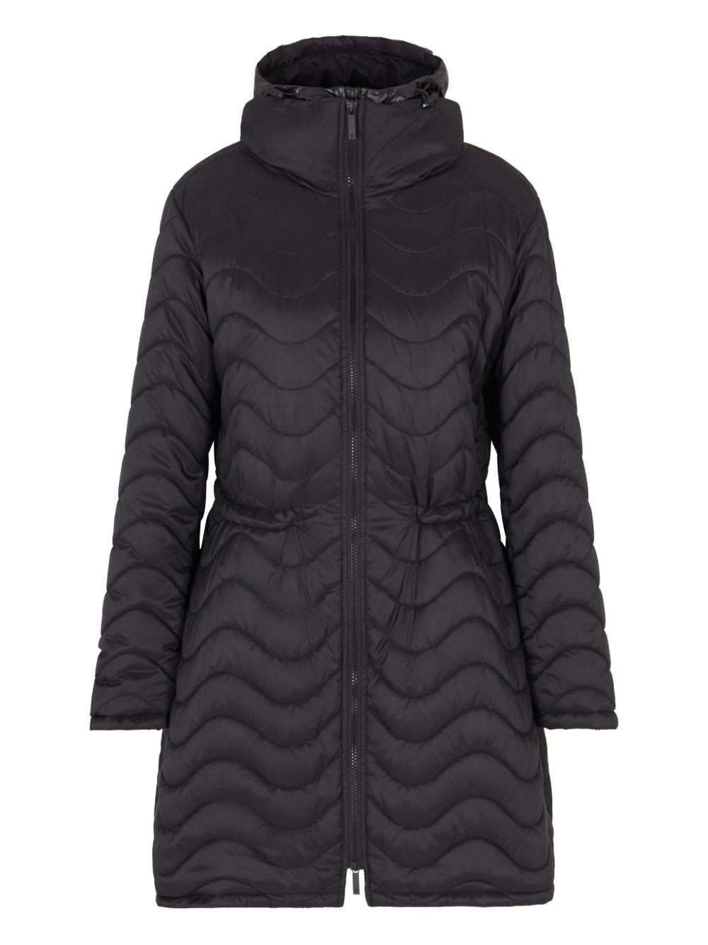 Emporio Armani Nylon Midi Down Jacket In Black