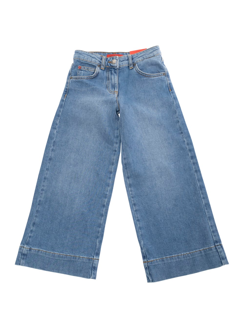 Max&co. Blue Cropped Jeans With Logo Patch On The Rear In Denim Girl In Blu