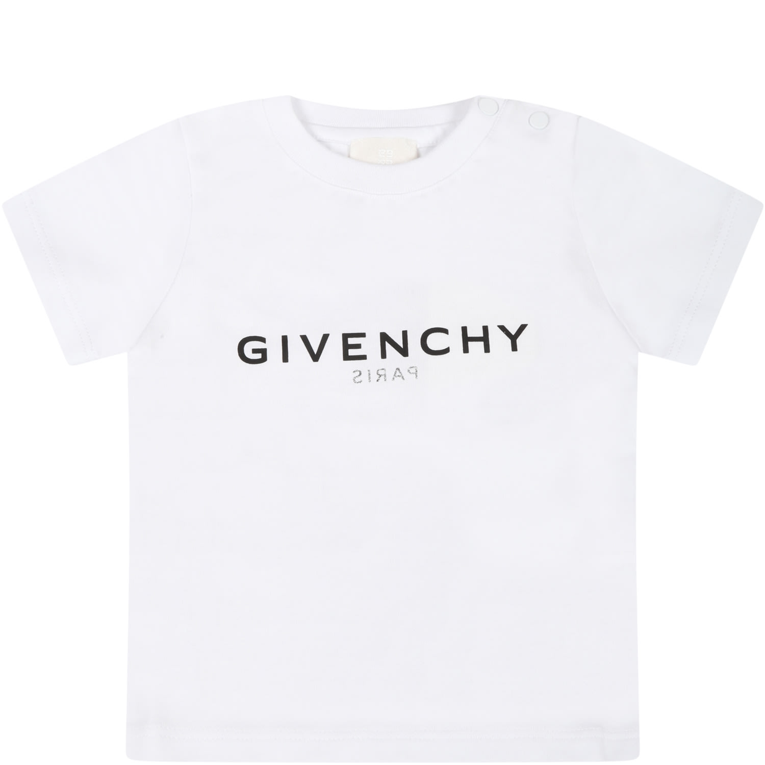 Givenchy White T-shirt For Baby Kids With Black And Gray Logo