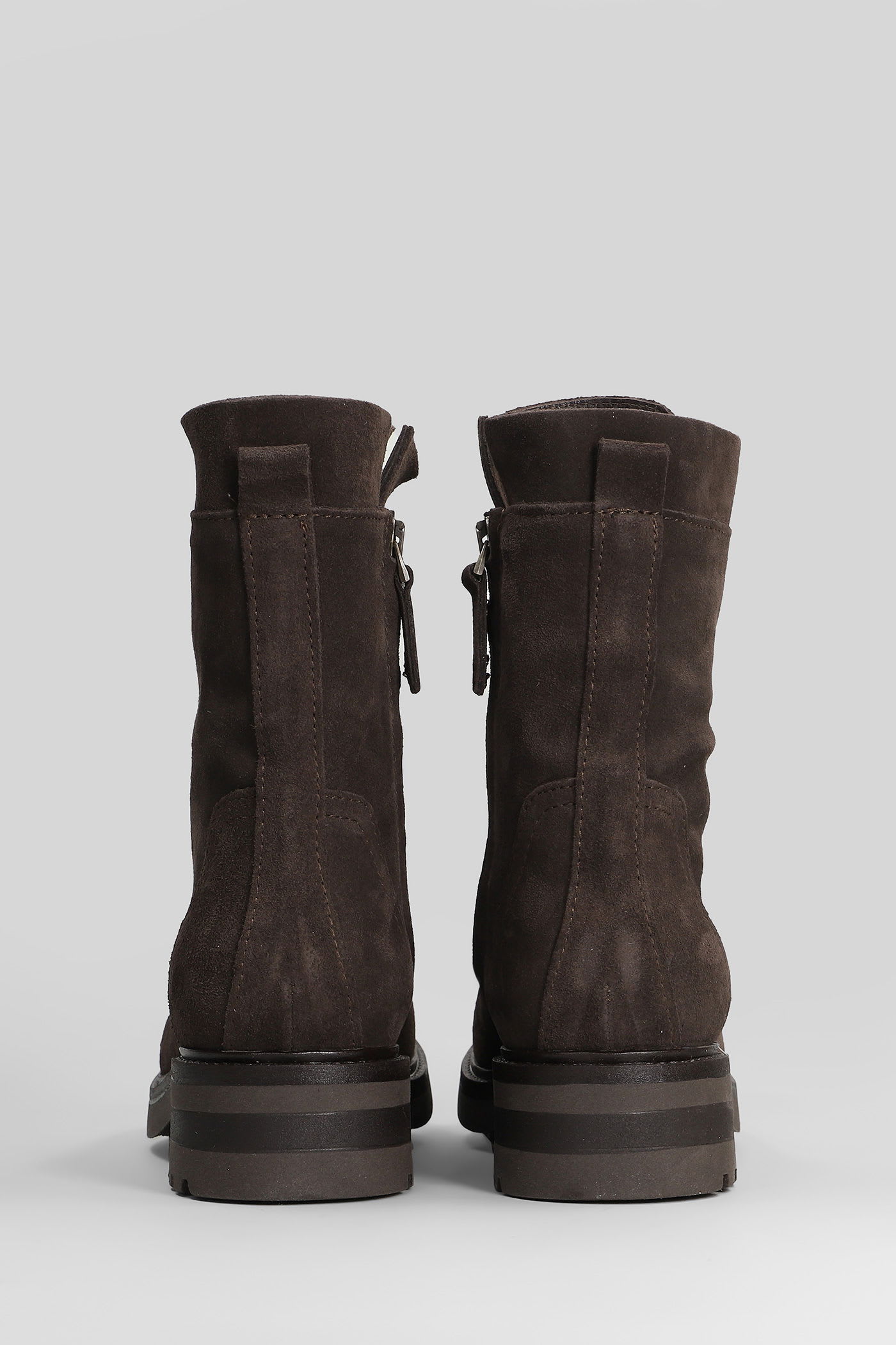 Julie Dee Combat Boots In Brown Suede In Brown