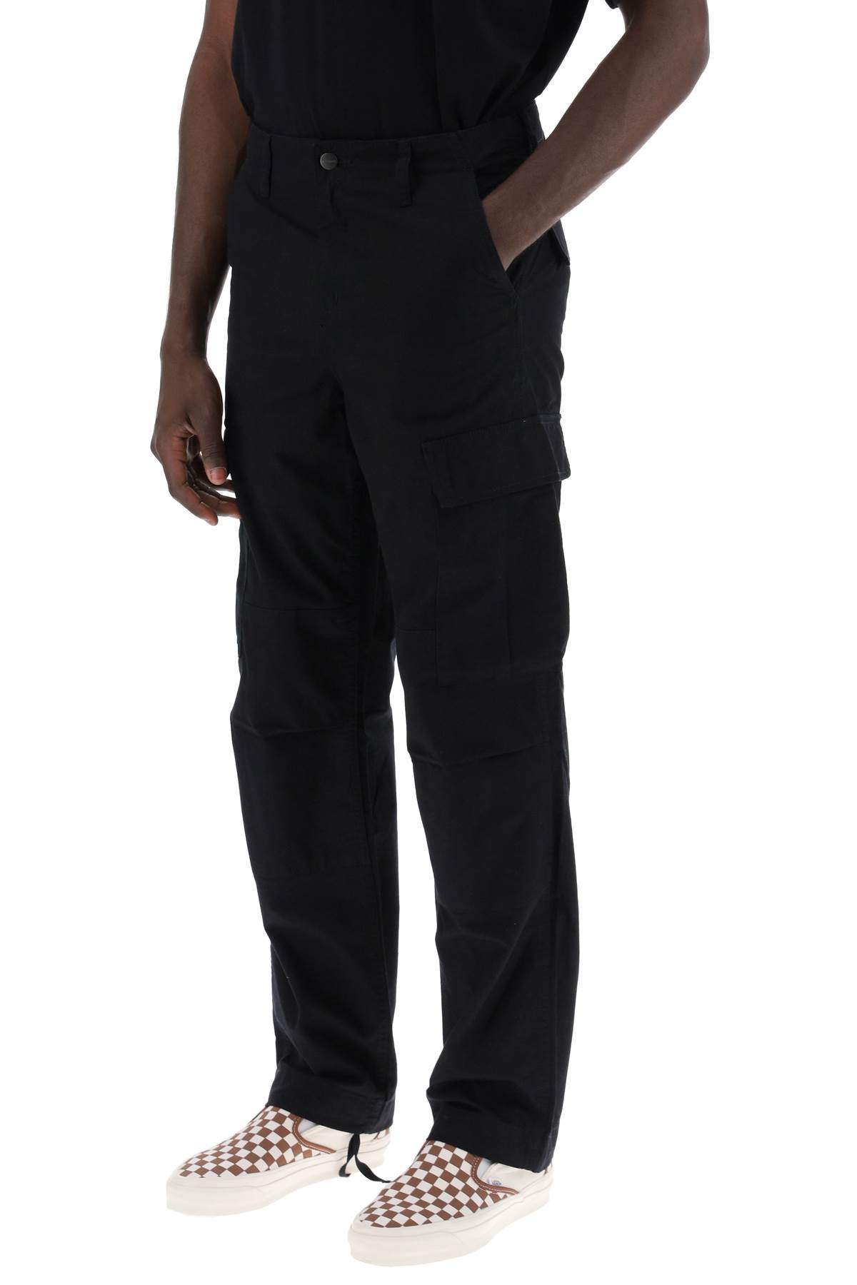 Carhartt Omens Black Kingston Logo-patch Cotton Cargo Trousers In Black