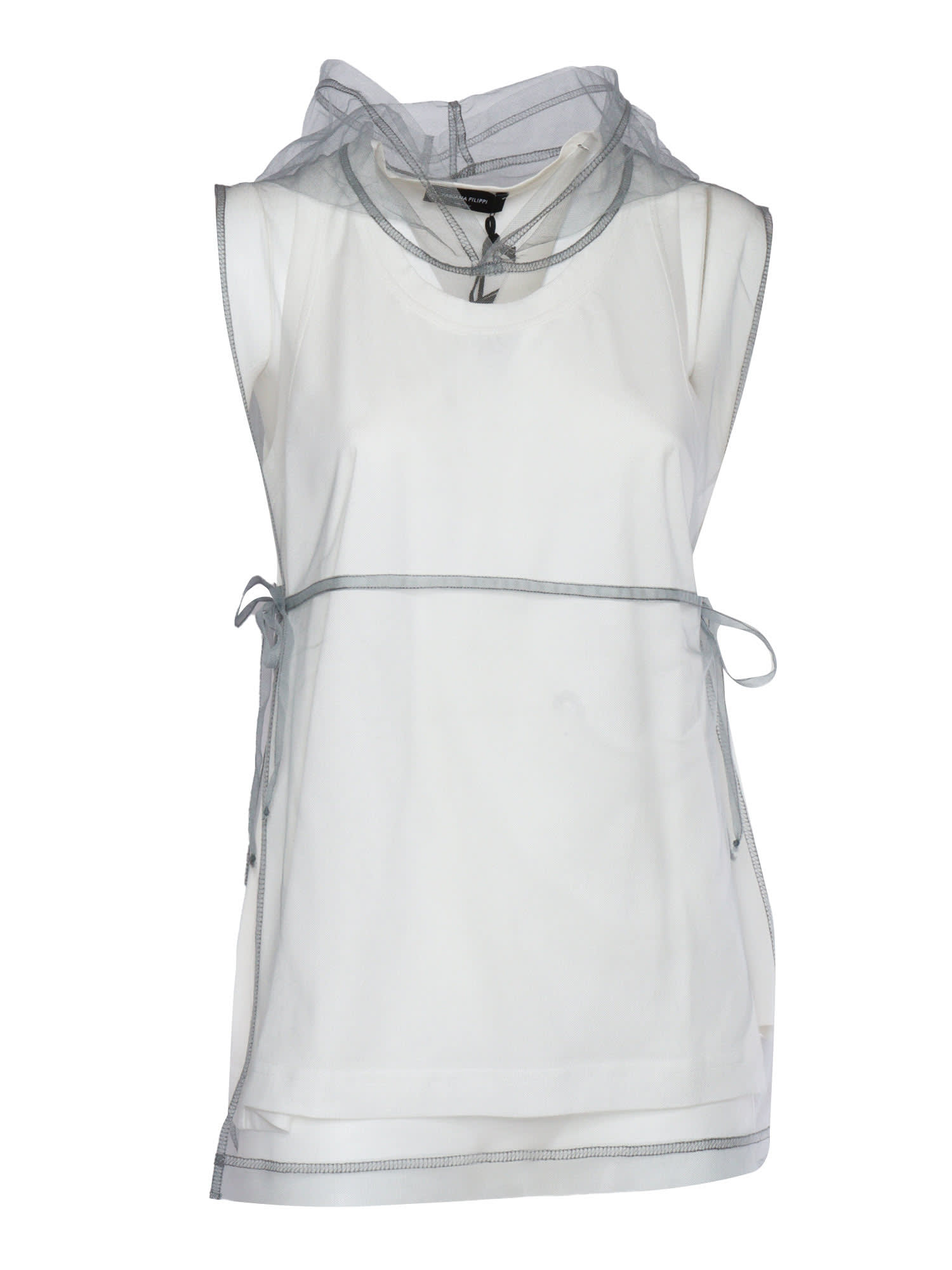Fabiana Filippi Jersey Tank Top With Hooded Tulle Layer In Gray