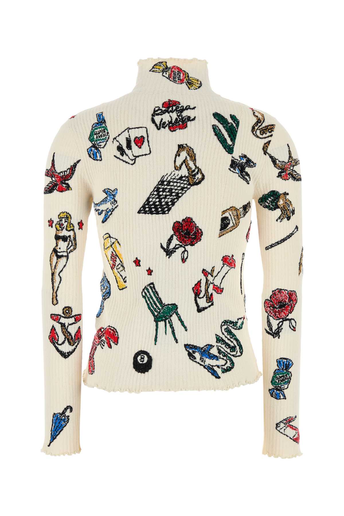 Bottega Veneta Womens Ecru Multicolor Graphic-print High-neck Knitted Top In Multi
