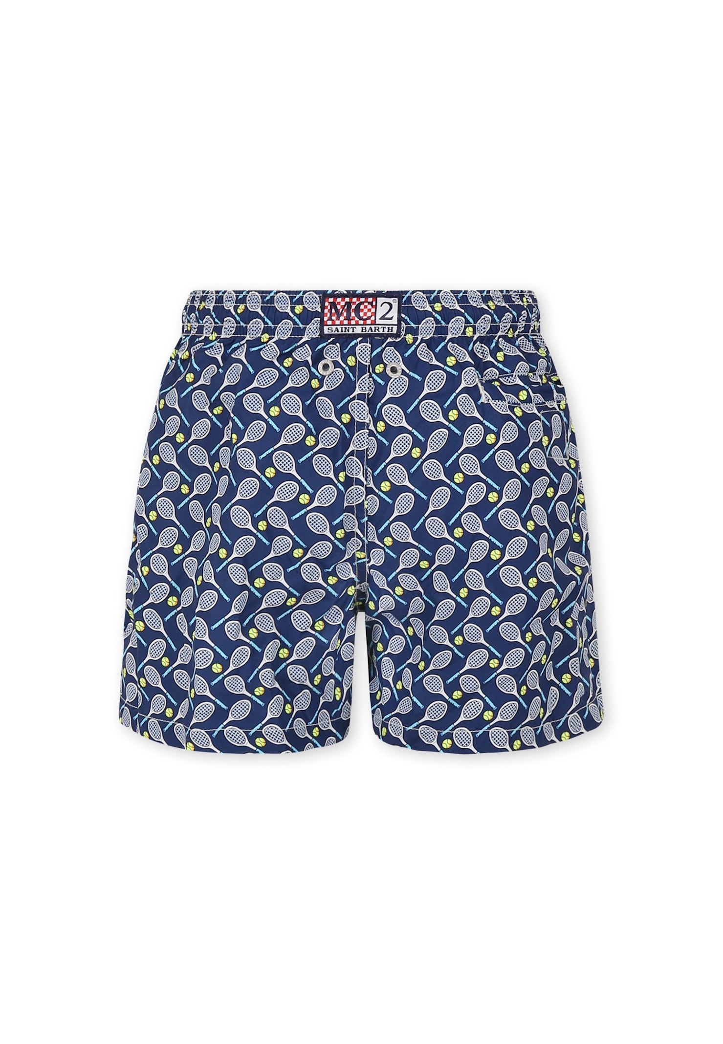 MC2 SAINT BARTH BLUE SWIM SHORTS FOR BOY WITH TENNIS RACKET PRINT