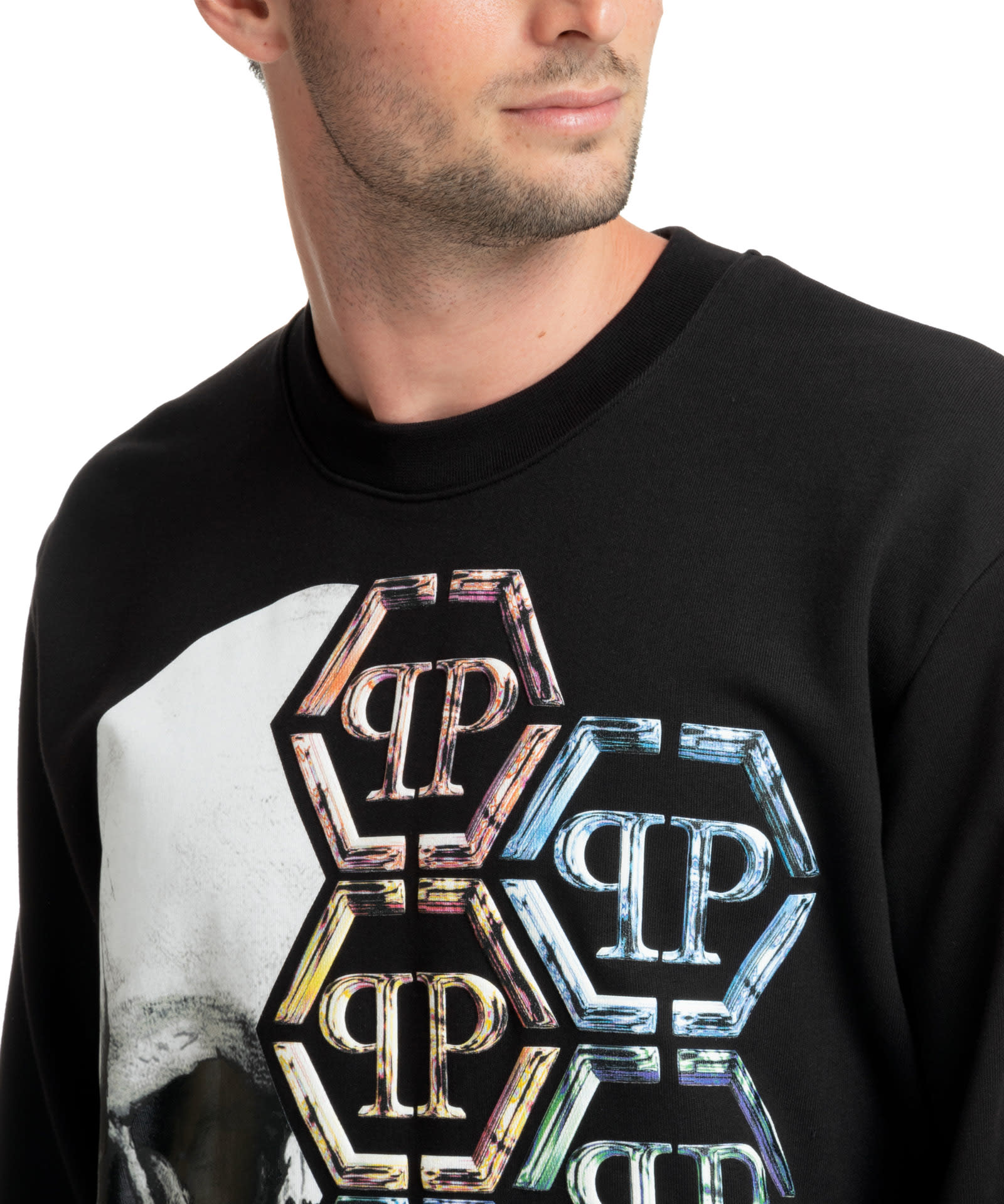 Shop Philipp Plein Skull And Plein Cotton Sweatshirt In Black