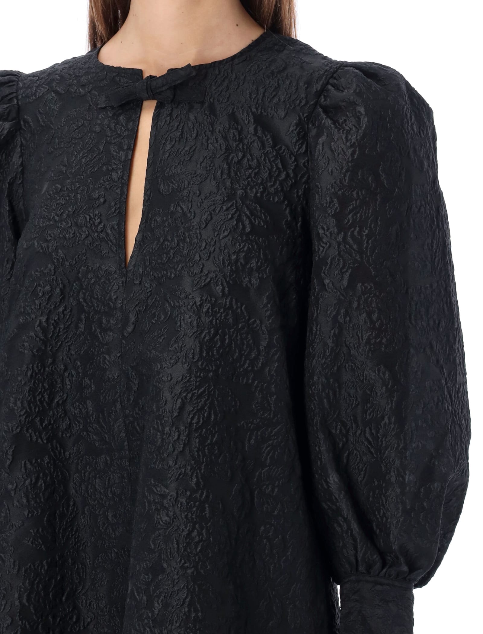Shop Ganni Jacquard Mini Dress In Black