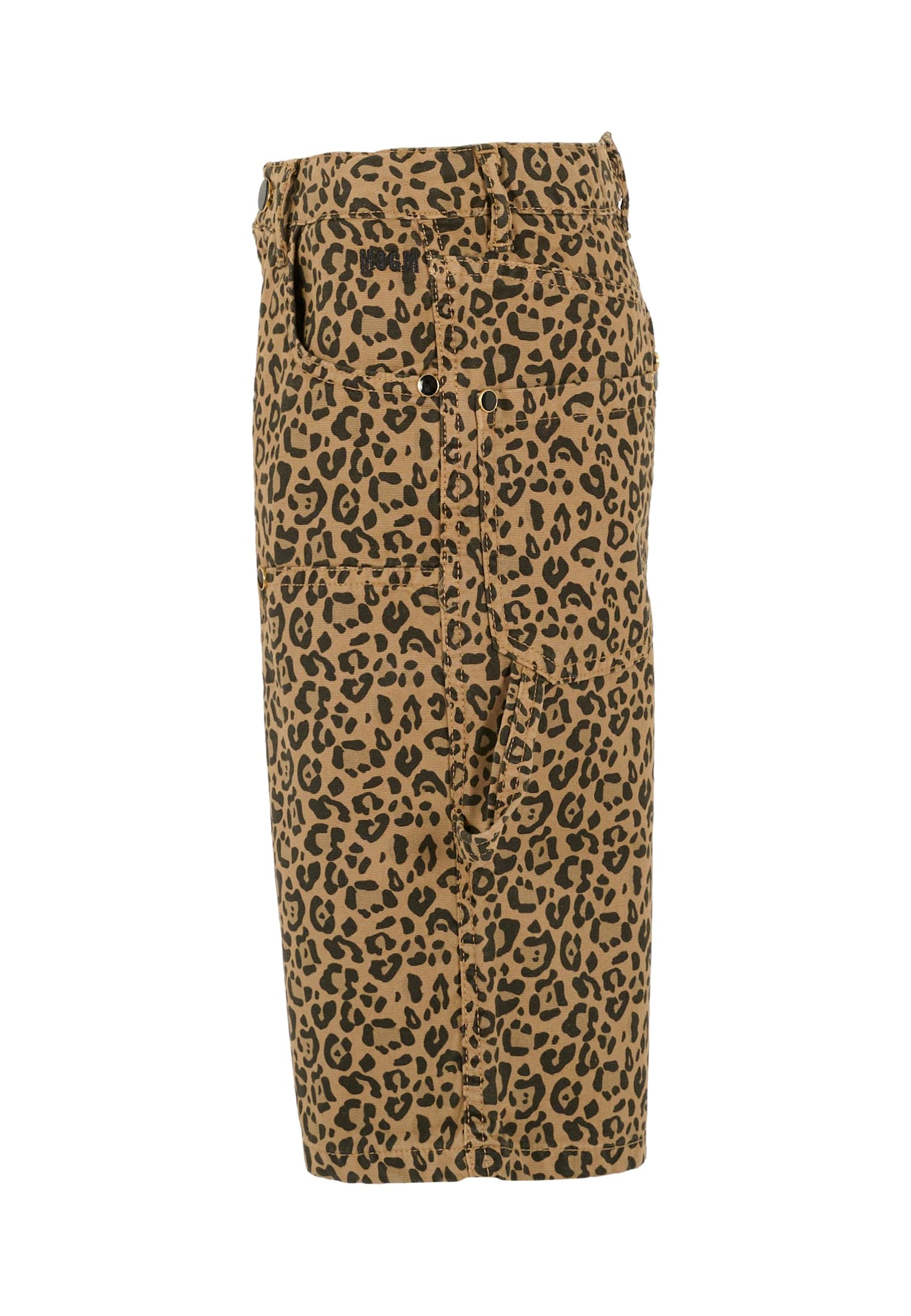 Msgm Brown Shorts For Girl With Logo And Spotted Print In Brown