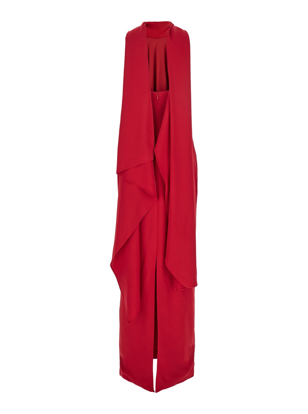 Solace London Emerson Red Sleeveless Long Dress With Halterneck And Attatched Scarf On The Rear In Viscose Stretch In Red