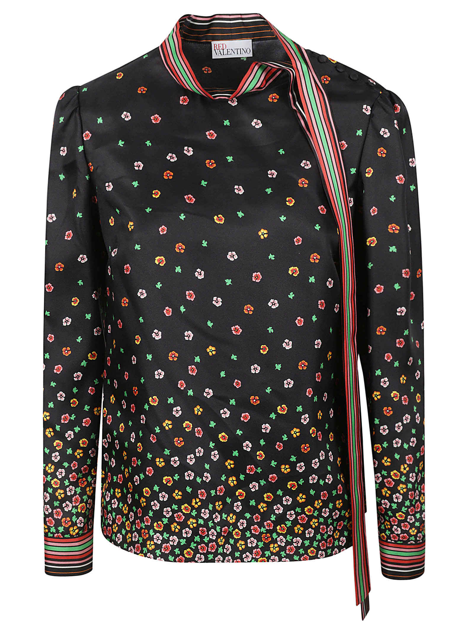 Shop Red Valentino Flowers & Stripes Shirt In Black